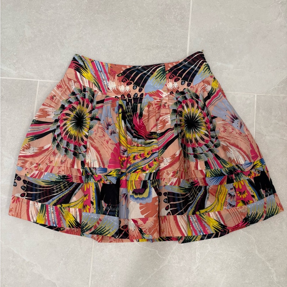 Anthropologie Leifsdottir Cotton Silk Tiered Floral Mini Skirt Size 4